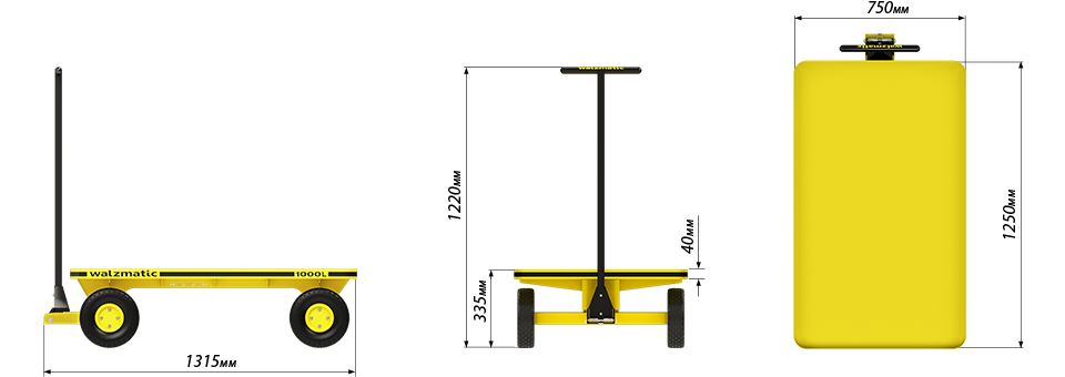 Габариты платформенная тележка Walzmatic 1000L